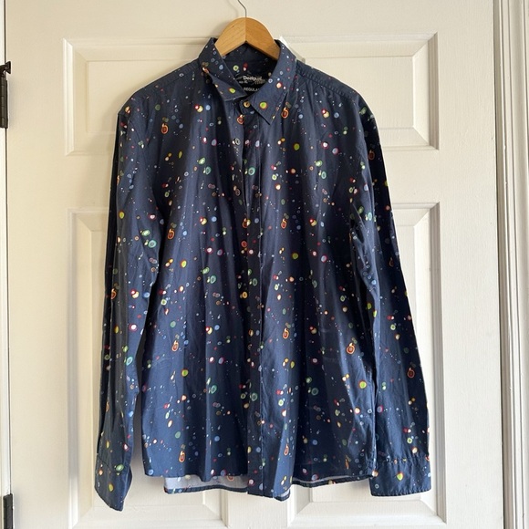 Desigual Y2K Mens XL Multicolor Button Down Casual Shirt Abstract Retro Artsy - Picture 1 of 7